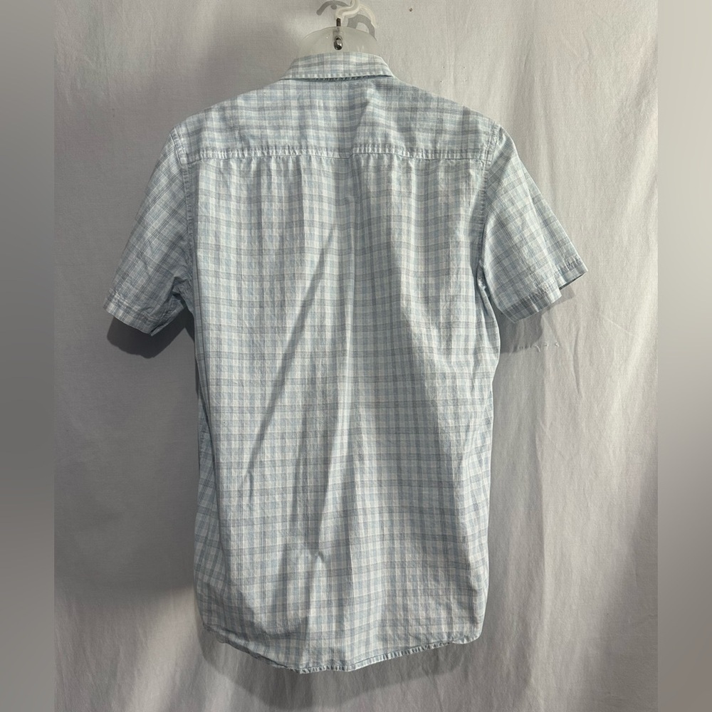 Calvin Klein Men’s Short Sleeve Button-Up – Light Blue Plaid – Small - Picture 2 of 3